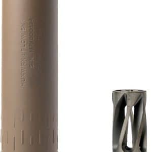 Brown shotgun choke tube with threaded end and a separate silver muzzle adapter with internal slots.