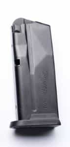 Detachable pistol magazine shown from the side, with a flat base plate.