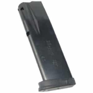 Detachable metal pistol magazine with a plastic base plate for loading rounds into a handgun