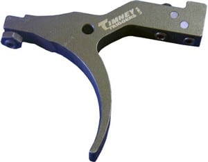 Curved firearm trigger lever with Timney Trigger branding