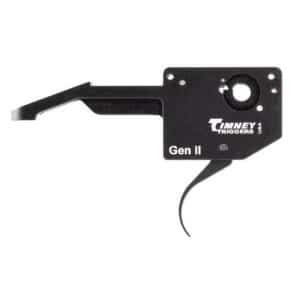 Gen II Tinney triggers paintball marker trigger mechanism, black metal with curved levers and the Tinney Triggers logo visible.