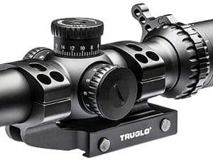 TRUGLO Omnia4 riflescope with adjustable turrets and mounting base.