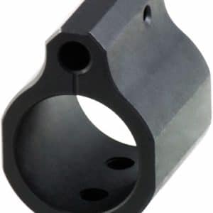 Black metal tube clamp with a circular bore for securing a cylindrical rod and small mounting holes on the edge.