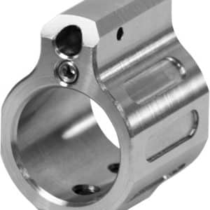 Machined aluminum part with a circular bore and mounting holes, likely a shaft bearing housing or clamp component used in machinery