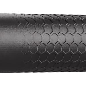 Black bicycle handlebar grip with a textured hexagonal pattern and hollow core end cap used for mounting on bars