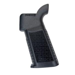 AR-15 style rifle grip with a textured palm area and ergonomic shape for better handling (black polymer)