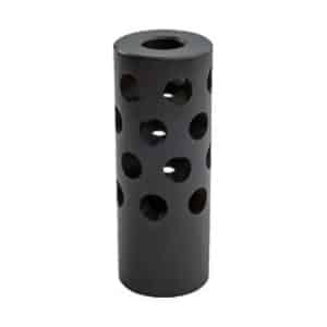 Black cylindrical perforated tube with evenly spaced circular holes
