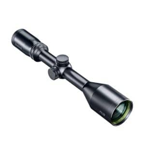 Bushnell riflescope with adjustable turrets and large objective lens, matte black finish