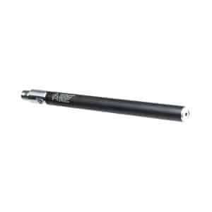 Black cylindrical pen-style device with a metal connector on one end and a threaded socket on the opposite end.
