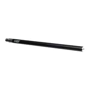 Long black cylindrical rod with metal end caps, viewed diagonally against a white background.