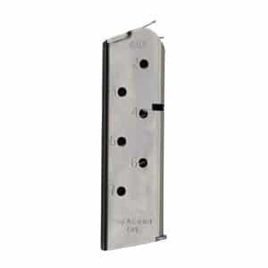 Metal pistol magazine with numbered witness holes (2–7) and a cutout, labeled 45ACP, by Chip McCormick Corp.