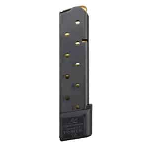Chip McCormick Power 10 10-round magazine for a 1911 pistol (metal, numbered 1–10).