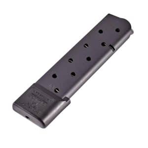 10-round handgun magazine (dark gray) viewed from a slight angle
