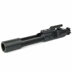 Black AR-style rifle upper receiver and free-floating handguard with muzzle end cap, shown in close-up view