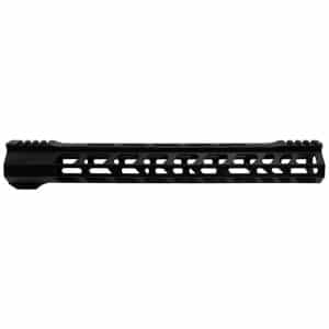Long black rifle handguard with multiple M-LOK slots along a slim, free-floating rail