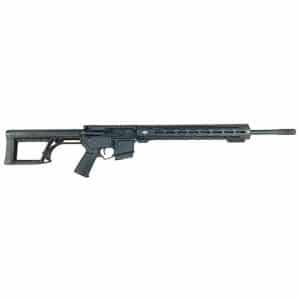 Modern semi-automatic rifle with collapsible stock and long rail on white background.