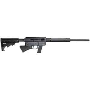 AR-15 style semi-automatic rifle with black finish, adjustable stock, pistol grip, and long barrel shown from side