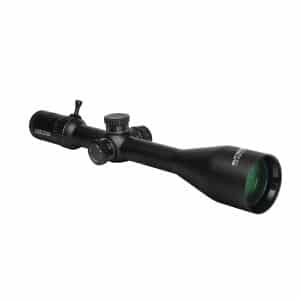 Black rifle scope with adjustable turrets and a green-tinted front lens, Konus branding visible on the side