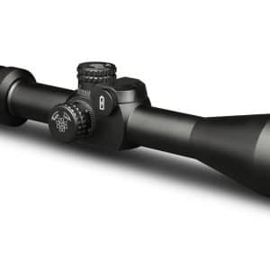Long matte black rifle scope with adjustable turrets and lens at the front, brand KONUS visible on the side