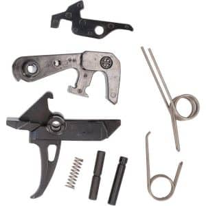 Assorted bicycle derailleur parts and repair springs laid out on a white background.