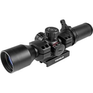 Black TRUGLO rifle scope with adjustable turrets and mounting rail material