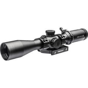 Black riflescope with multi-adjustment turrets and a sturdy mount, designed for precision shooting (TRUGLO Eminus 9).