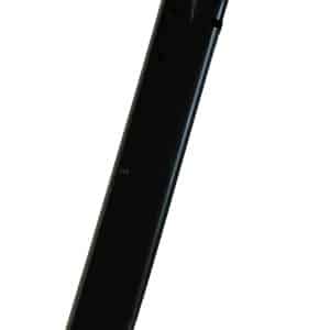 Black curved pistol magazine with a visible baseplate on a white background.