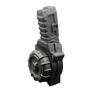 Black plastic rotary knob with a rectangular mounting housing and textured grip on top, likely an industrial adjustment control.