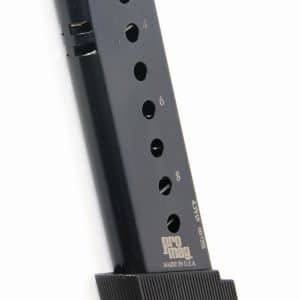 Black firearm magazine with numbered hole window strokes (2, 4, 6, 8) and a ribbed baseplate, ProMag, MADE IN USA.