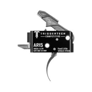 AR-15 competition trigger from TriggerTech, black housing with silver levers