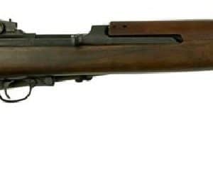 Bolt-action rifle with a wooden stock and long barrel shown in profile, isolated on white.