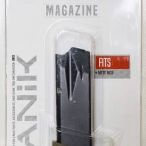 CANIK branded handgun magazine in blister packaging, labeled 'MAGAZINE' and 'FITS METE MC9' with a tan base plate.