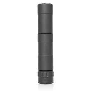 Close-up of a matte gray cylindrical device with segmented body and knurled bottom cap on a white background.