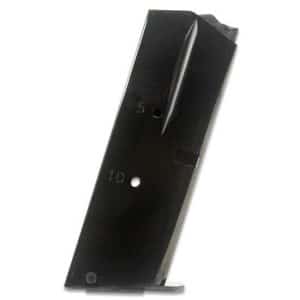 Black pistol magazine angled upright, with visible capacity marks (5 and 10).