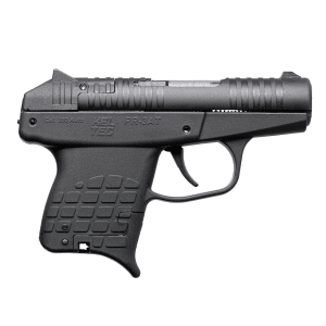 Close-up of a black handgun slide and trigger guard, showing markings 'Cal. 380 Auto' on the frame and part of the grip, viewed from the left side.