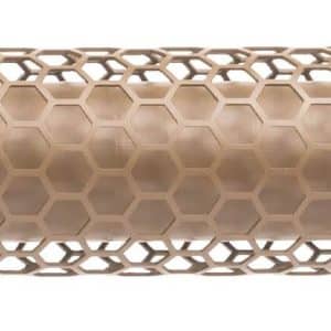 Beige cylindrical air filter element with hexagonal honeycomb perforations and end caps