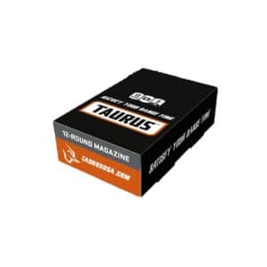 Boxed Taurus product: black and orange packaging reading '12-round magazine' with taurususa.com on the side