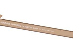 Tan anodized airborne charging handle for a firearm, with 'Airborne Charging Handle' text and branding visible on the handle
