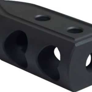 Black plastic 3-hole cable clamp for routing wires across a surface.