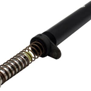 Coil-spring shock absorber for a vehicle's suspension, with a black cylindrical body and mounting bracket