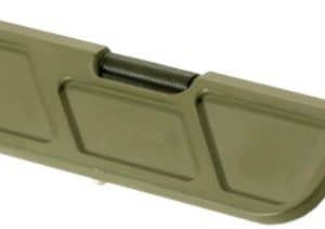 Olive-drab plastic hand tool with a central spring and metal rods at each end; a long rectangular roller-like device used for manual rolling or pressing.