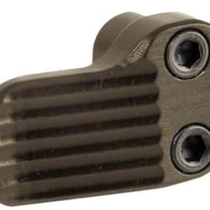 Brown metal clamping lever with ribbed grip and two hex socket screws, viewed from the side.
