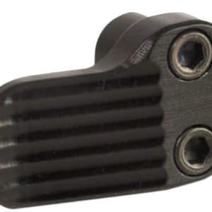 Black small clamp-like component with ridged grip and two hex-bolt screws on one end, likely a mounting or securing clamp.