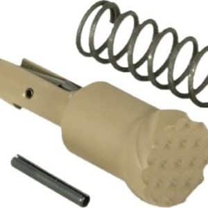 Beige plastic hand tool shown in parts: conical metal tip, coiled spring, and a small rod.