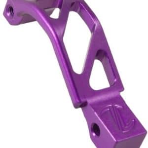 Purple anodized aluminum mounting bracket/lever with cutouts and a mounting hole, likely a small component part for a device or gear.