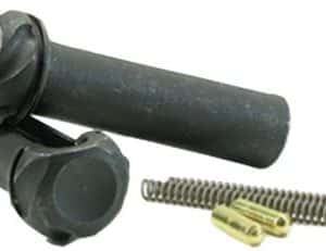 Metal hitch pin with a securing clip and small spring pin, used to lock components together in a trailer hitch setup