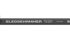 Long black sledgehammer with olive-green handles on the sides and the word SLEDGEHAMMER printed along the shaft against a white background.