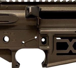 Brown AR-15-style lower receiver shown from the side with trigger guard and mag well.