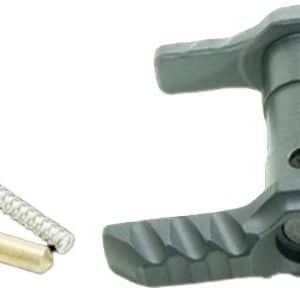 Gray clamp lever with knurled screw and a small brass pin on a white background.