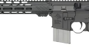 AR-15–style semi-automatic rifle with 13– or 30-round magazine, quad-rail handguard, and collapsible stock